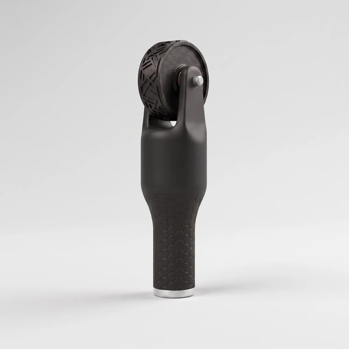 Rolly L logo roller stamp in black, engraved wheel at the top
