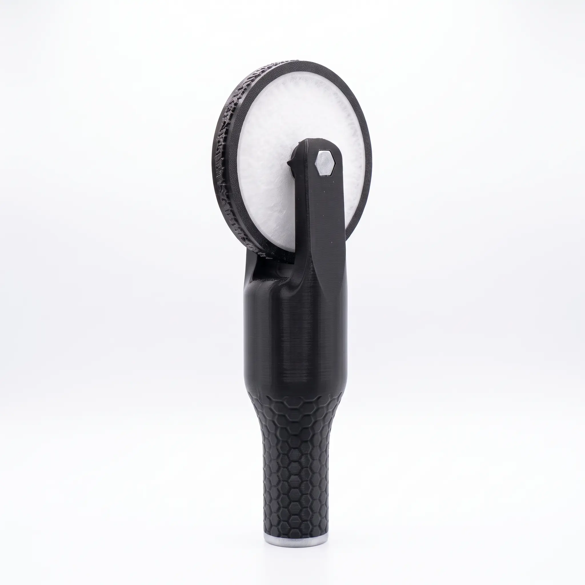 Rolly XL logo roller stamp in black, engraved wheel at the top